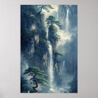 Poster de pintura tradicional em paisagem chinesa