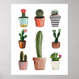 Poster de Plantas de Cactus Aquarela