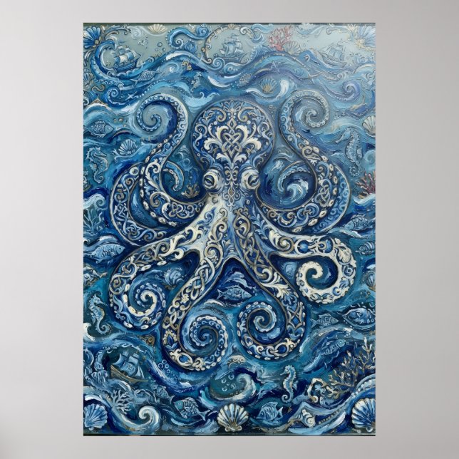 Poster de polvo azul branco do oceano (Frente)