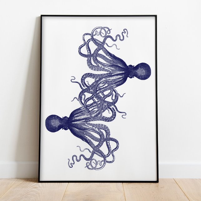 Poster de polvo gigante azul marinho (Navy Blue Giant Octopus Poster)