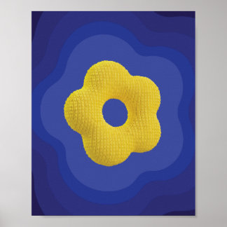 Poster de pop de flor amarela em azul