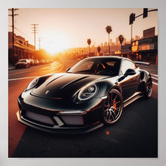 Poster de Porsche Sunset Preto