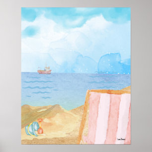 Poster de praia de Watercolor