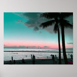 Poster de praia do Havaí, rosa e aqua Sky
