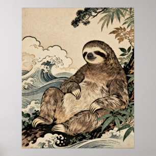 Poster de Preguiça ao Estilo Japonês – Arte Animal