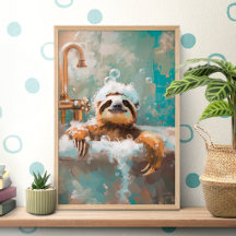 Poster de Preguiça Fofa em Banho de Espuma