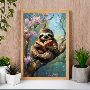 Poster de Preguiça Fofa Lendo um Livro