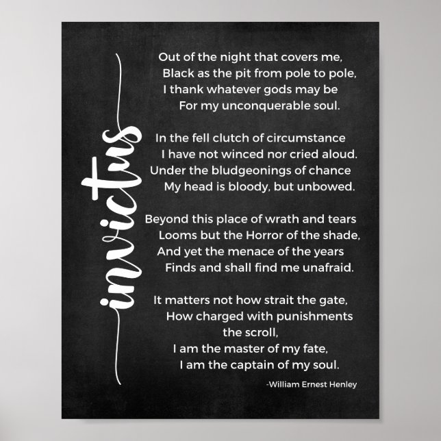 Poster de preto e branco do poema Invictus (Frente)
