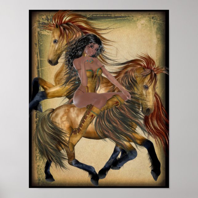 Poster de princesa indiana americana e cavalos (Frente)