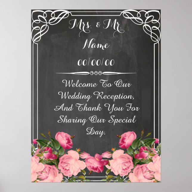 poster de quadro de chalkboard, poster de casament (Frente)