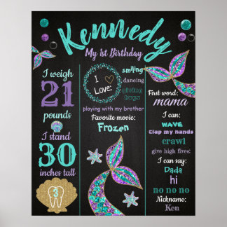 Poster de quadro de primeiro aniversario de sereia
