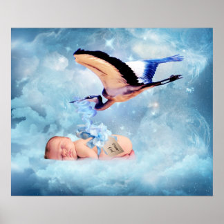 Poster de quarto de bebê e cegonha fantasia