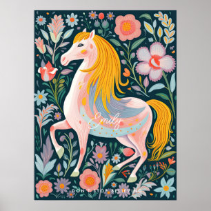 poster de quarto de cavalo mágico floral
