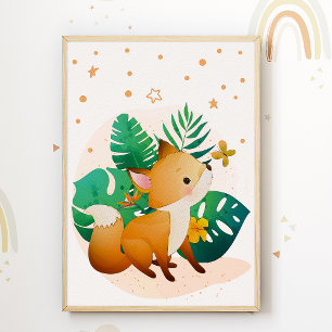 Poster de quarto infantil de raposa fofa Estrelas 