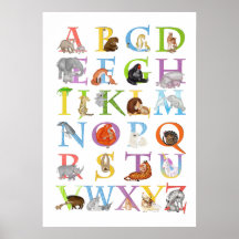 Poster de quarto infantil e berçário ABC de animai