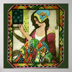 Poster de Quilter Art Nouveau – Mulher de Costura 