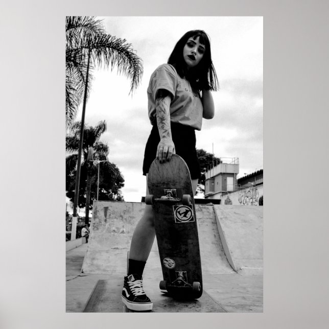 Poster de Rapariga de Skater B&W - skate (Frente)