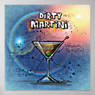 Poster de Receita de Cocktail de Martini Suja