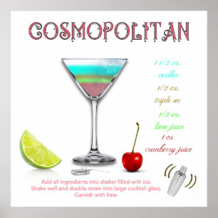 Poster de Receita de Cocktail Vintage Cosmopolita