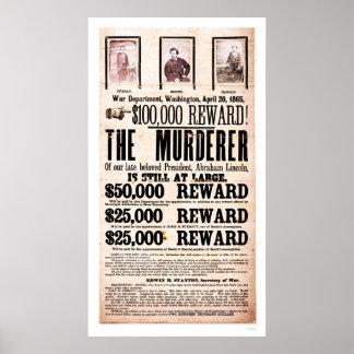 Poster de recompensa pelo assassinato de Lincoln 1