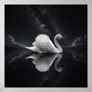 Poster de Reflexo do Cisne Celestial | Preto e Bra