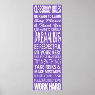 Poster de regras da sala de aula (roxo), 12" x 36"