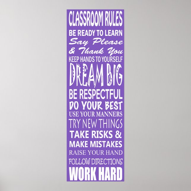 Poster de regras da sala de aula (roxo), 12" x 36" (Frente)