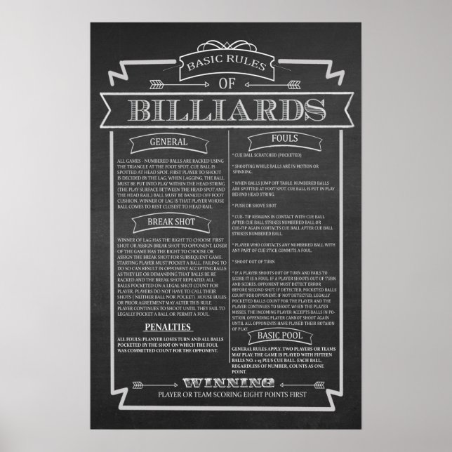 Poster de Regras de Jogo Billiards (Frente)
