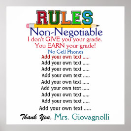 Poster de Regras de Sala de Aula de Professores de