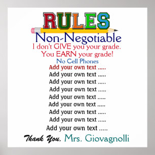 Poster de Regras de Sala de Aula de Professores de