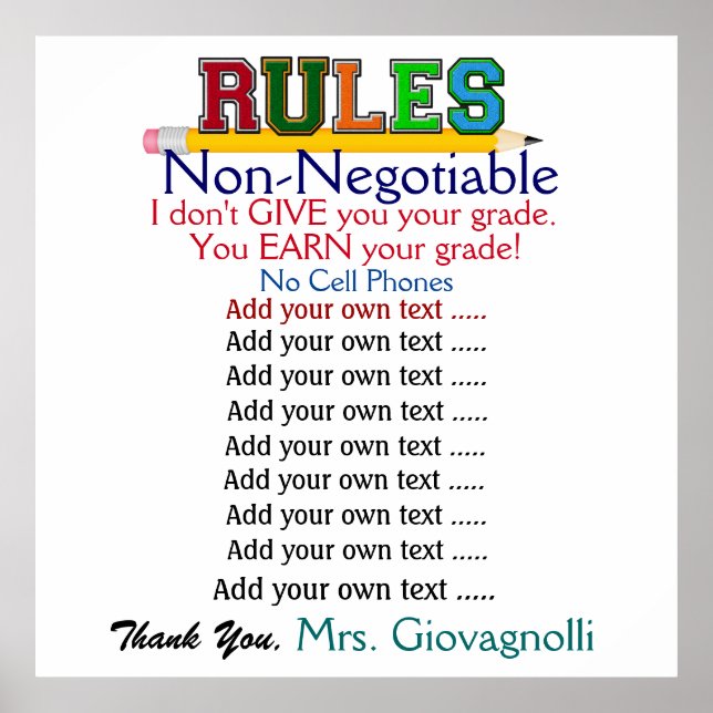 Poster de Regras de Sala de Aula de Professores de (Frente)