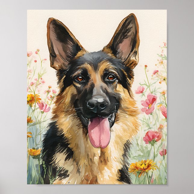 Poster de Retrato de Aquarela do german shepherd - (Frente)