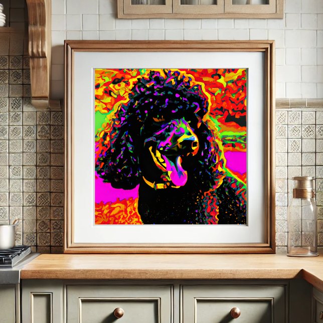 Poster de Retrato de Poodle Preto Feliz e Colorido (Criador carregado)