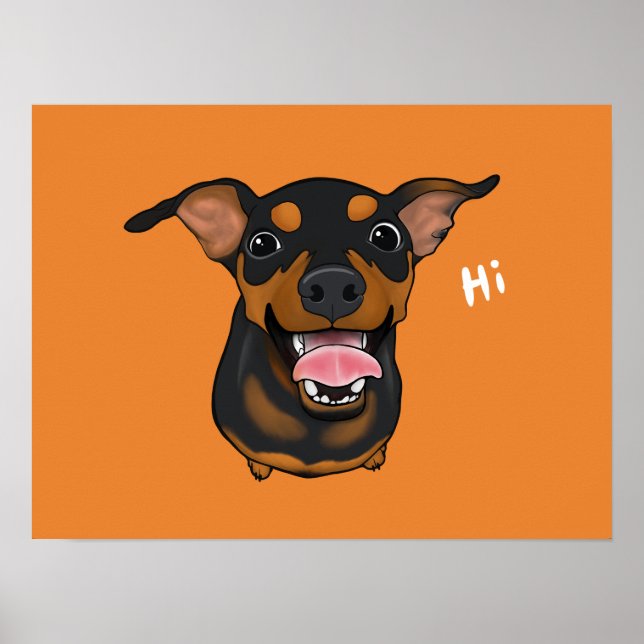 Poster de Retrato Min Pin Pinscher Miniatura Feliz (Frente)