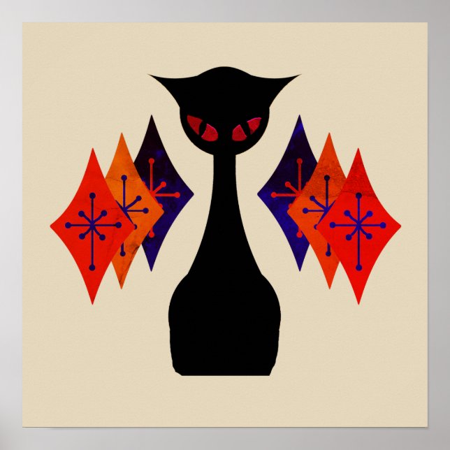 Poster de Retro-Arte de Meio século Vermelho Gato  (Frente)