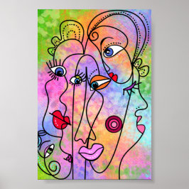 Poster de Rostos de Mulheres Abstratas em Estilo C