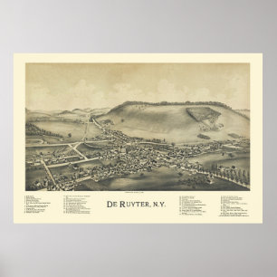 Poster De Ruyter, mapa panorâmico de NY - 1892