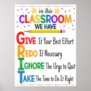 Poster de sala de aula do acrônimo GRIT