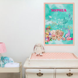 Poster de Sereia Cabelo Claro Rosa Estrela-do-Mar 