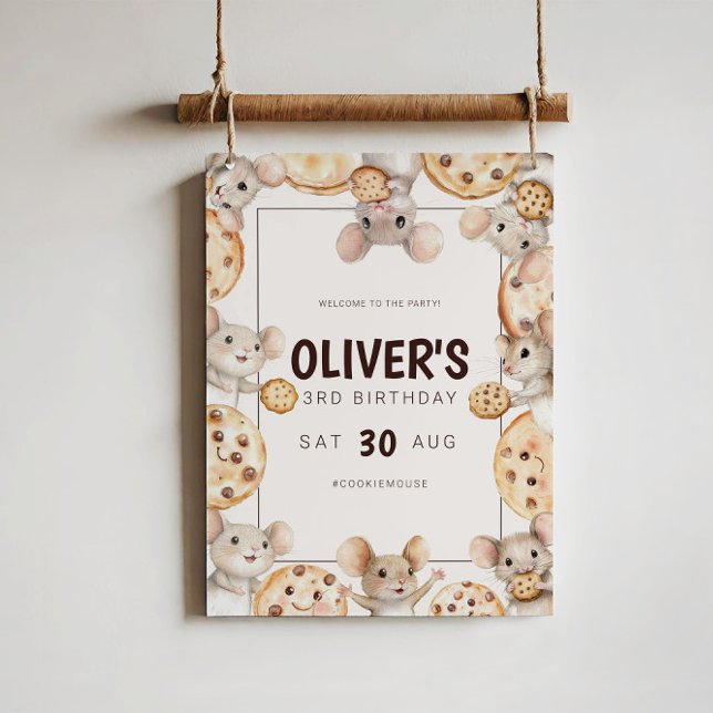 Poster de Sinal de Boas-vindas da Festa de anivers (Sweet Cookie Mouse Theme Kid Birthday Welcome Sign Poster)