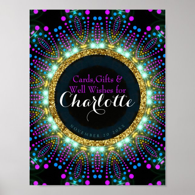 Poster de Sinalização de Festa de Luz Negra Groovy (Frente)