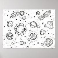 Poster de sistema solar (preto e branco)