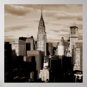 Poster de Sketch de Tinta Única Sepia Nova York em