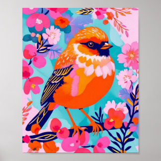 Poster de Songbird colorido - Design Floral vibran