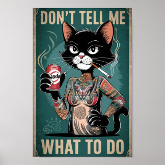 Poster de Tatuagem de Gato Negro Engraçado - Não m