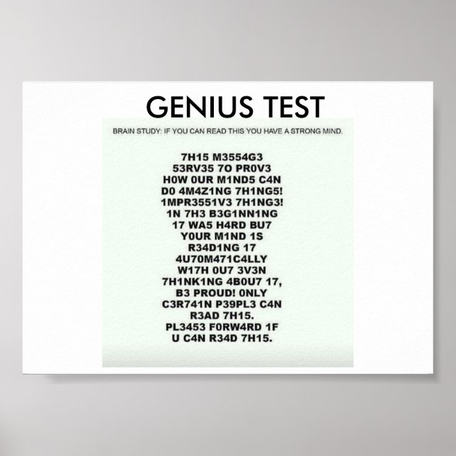 Poster de Teste Genius com texto para testar sua m (Frente)