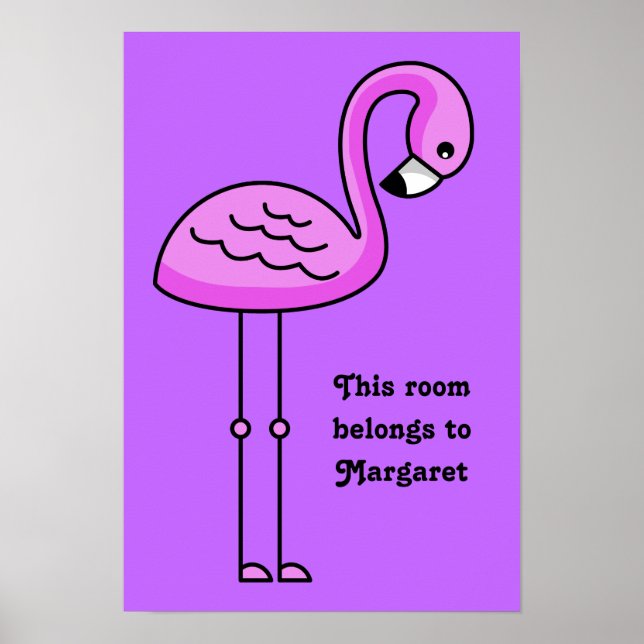 Poster de texto personalizado e cor rosa Flamingo (Frente)