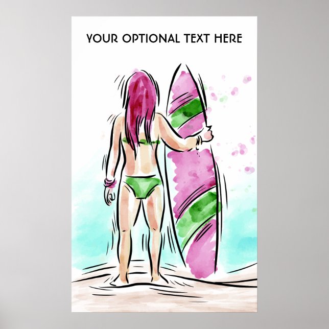 Poster de texto personalizado Surfer Girl (Frente)