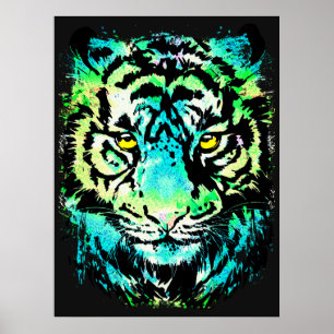 Poster de Tigre Escuro - Olhos de Tigre Coloridos