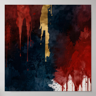 Poster de tinta a óleo de metal, Dourada e azul